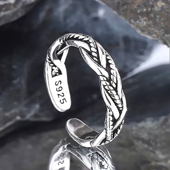 Twisted Sterling Silver Bangle Cuff Bracelet Matching Ring Set - Picture 5 of 7